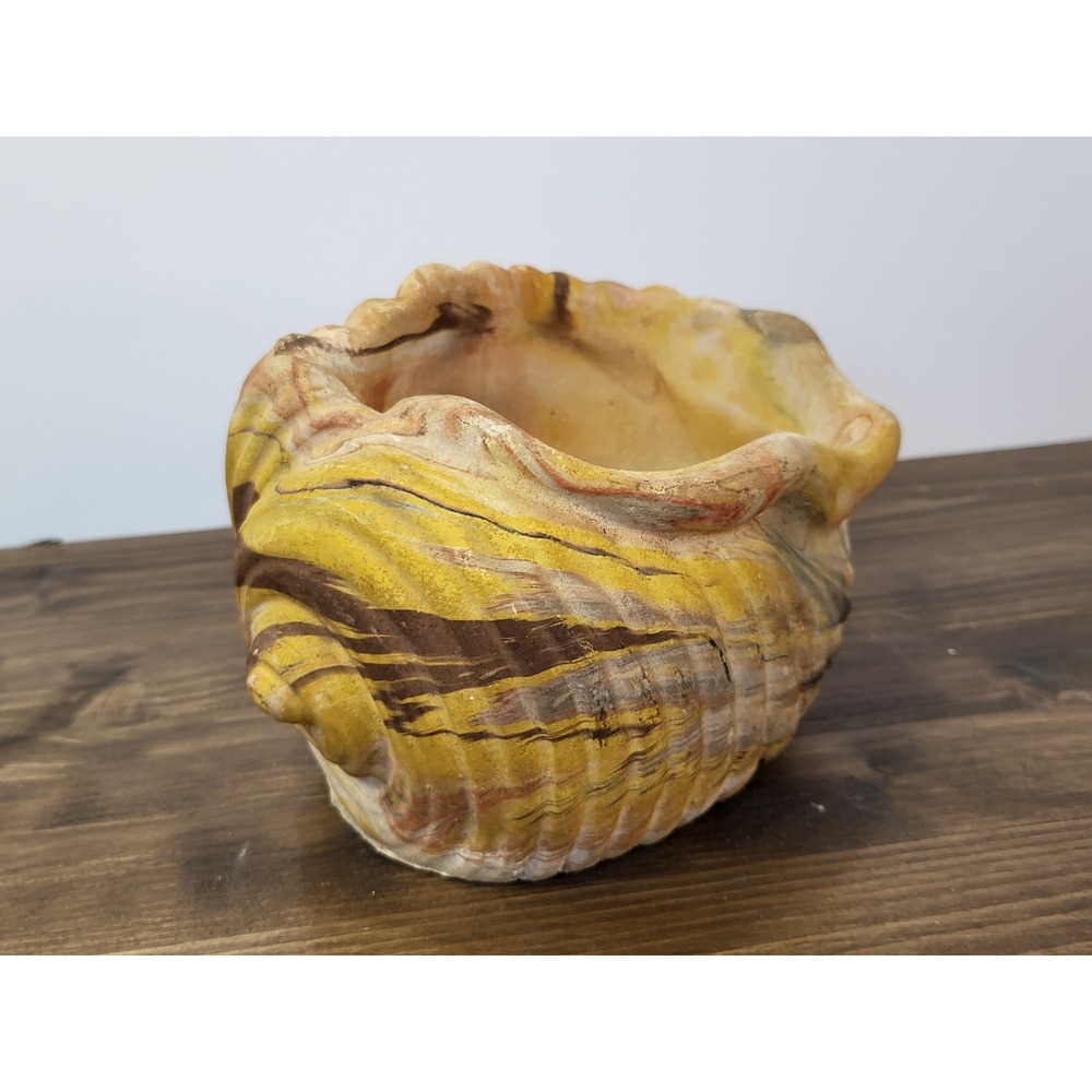 Vintage Studio Pottery Seashell Planter Marbled Earth Tone Ceramic Conch Bowl
